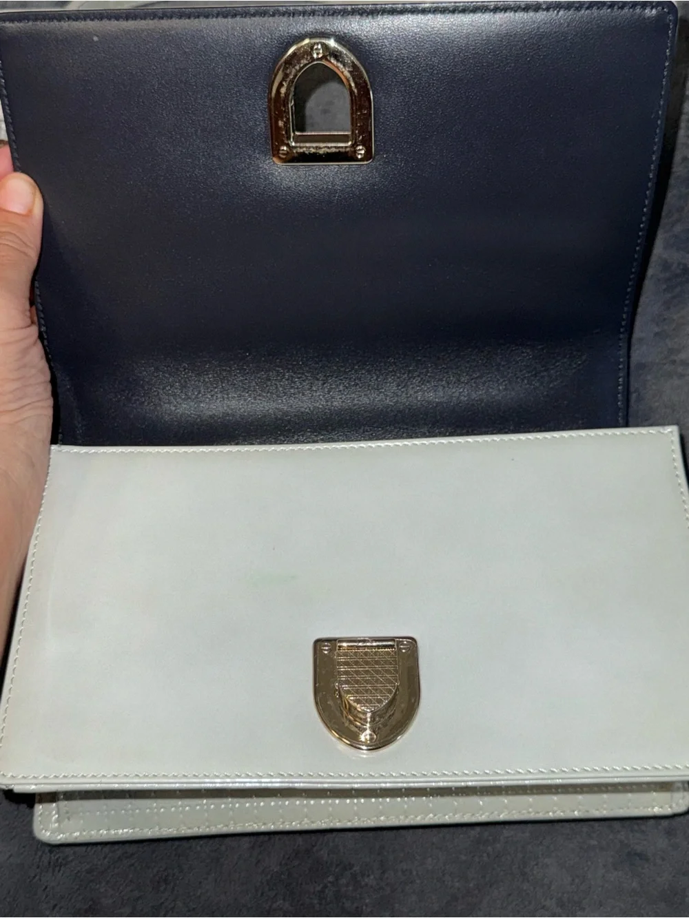 Authentic Christian Dior Diorama Medium Ivory Patent Micro Cannage Bag